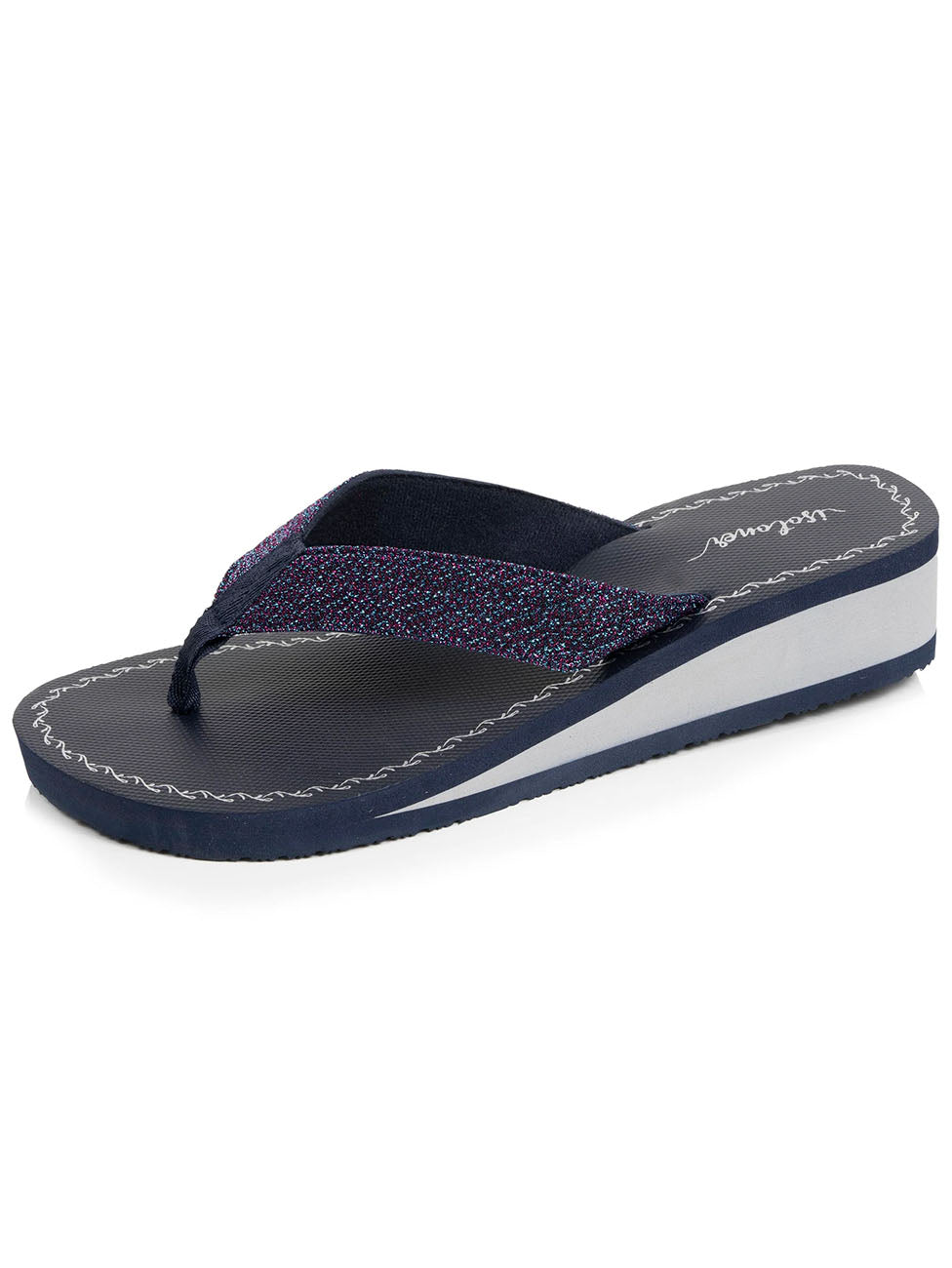 Isotoner Navy Pearl-Heeled Women's Flip-flops