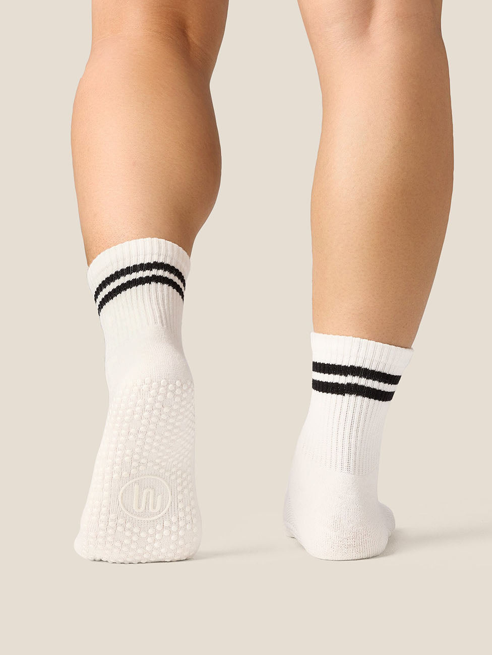 MoveActive Sporty Stripe Ivory Crew Grip Socks