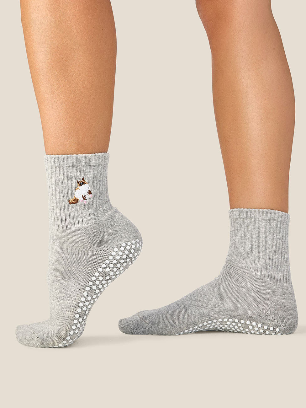 MoveActive Ginger Cat Grey Marle Crew Grip Socks