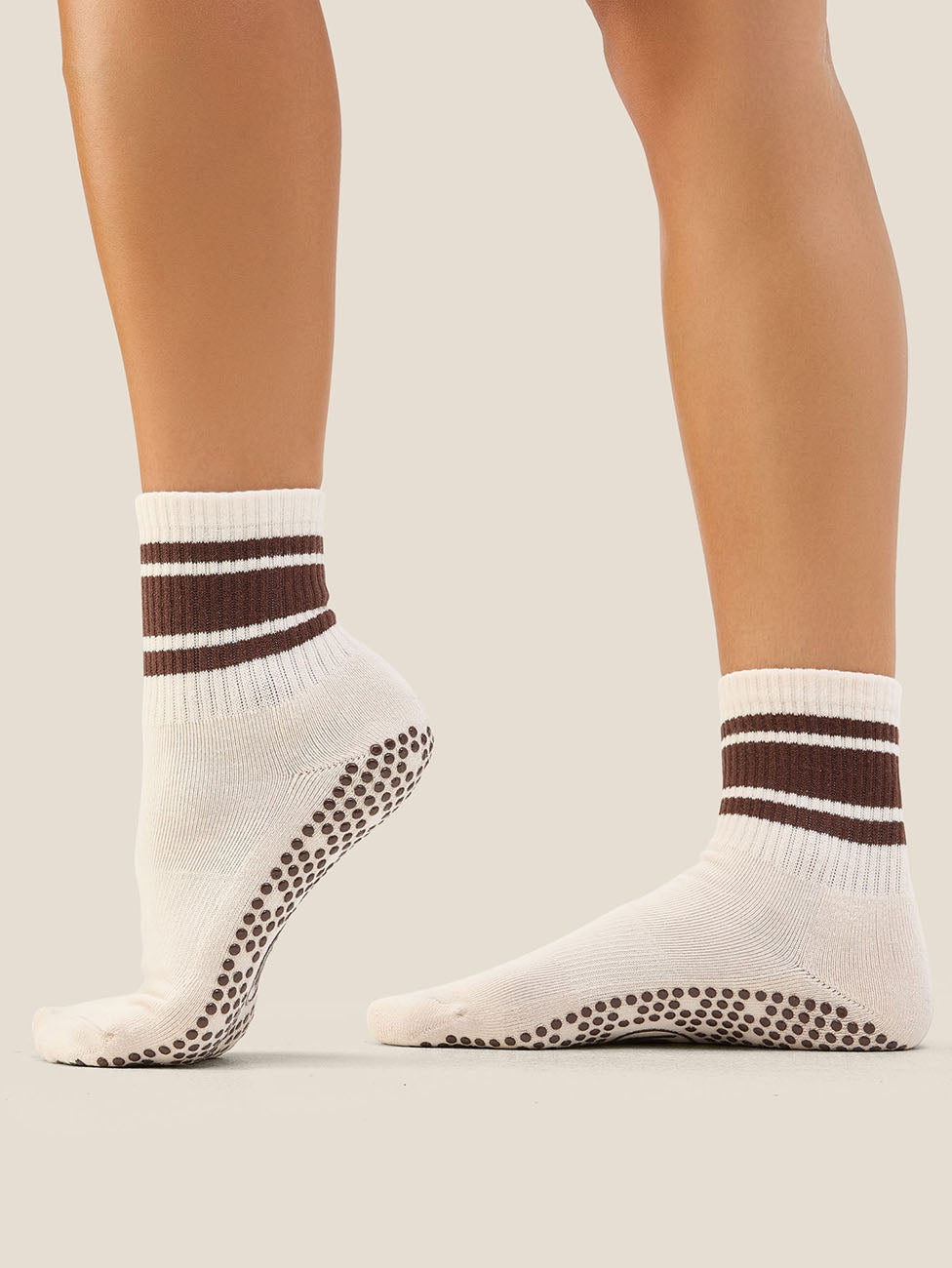 MoveActive Oat Espresso Stripe Crew Grip Socks