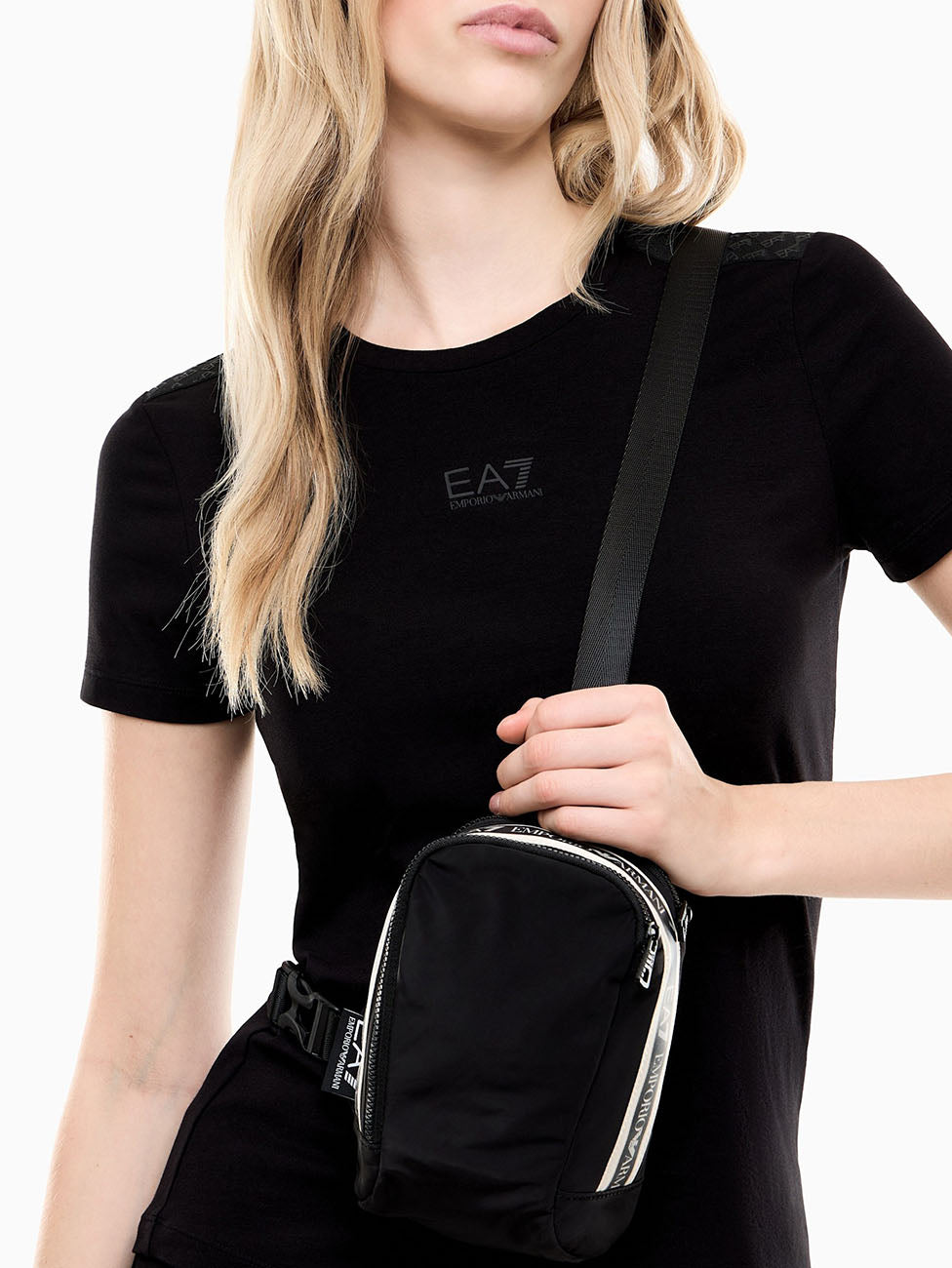 EA7 Black Logo Tape Sling Bag