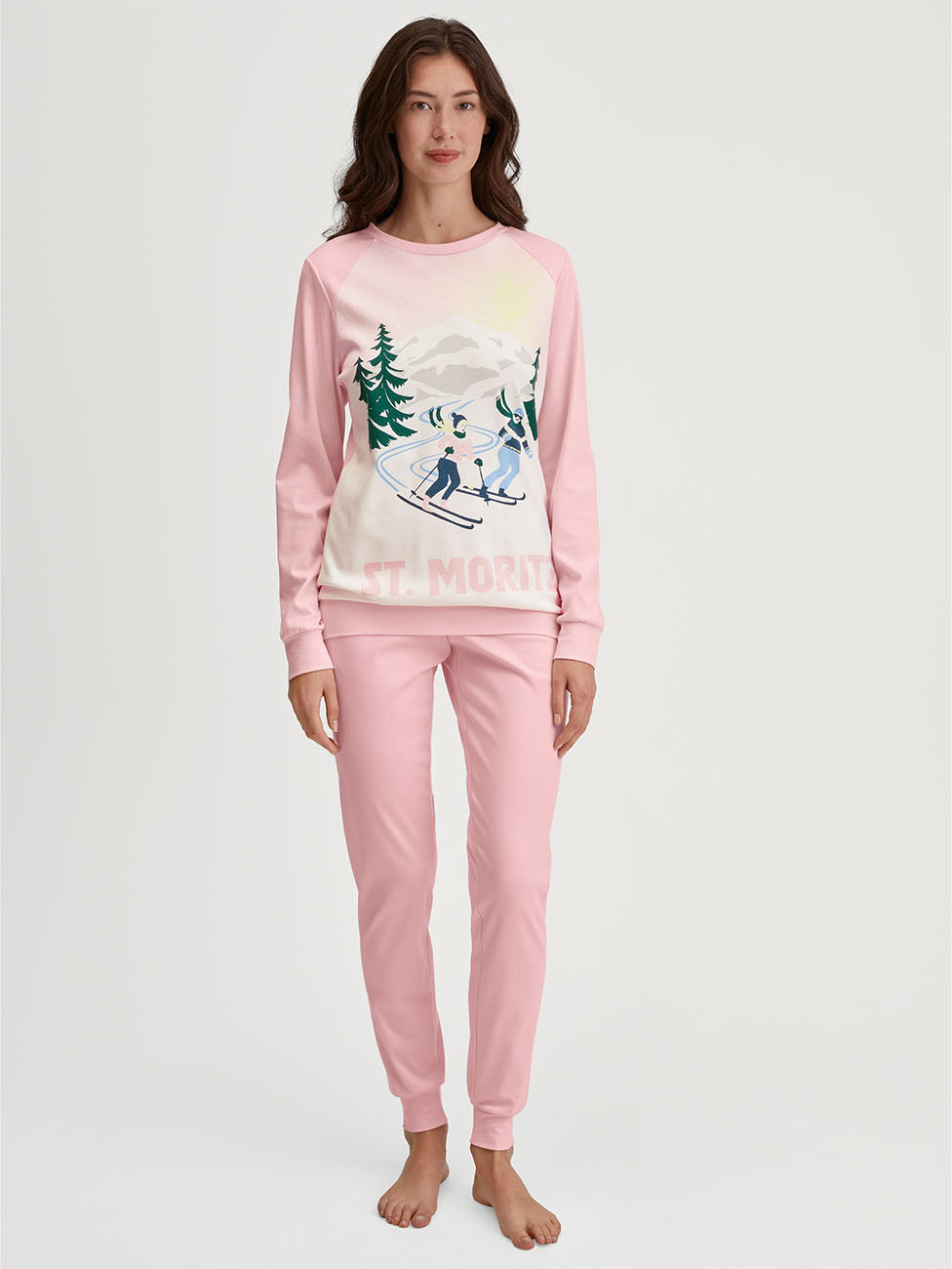 Calida Pink Ski Resort Women Cuffed Pyjama