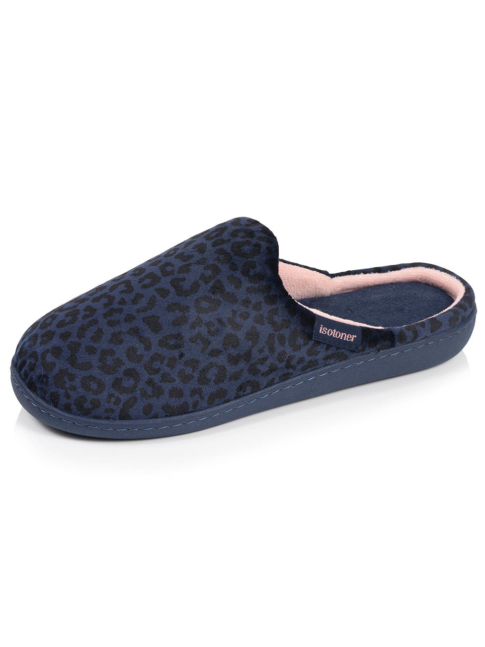 Isotoner Navy Leopard Women's Mule Slippers