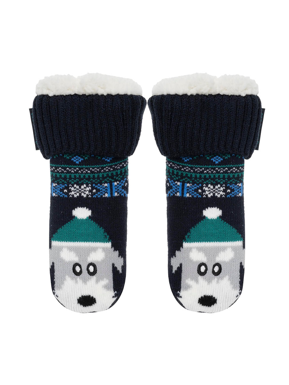 Isotoner Navy Jacquard Kids Dog Jacquard Lined Socks
