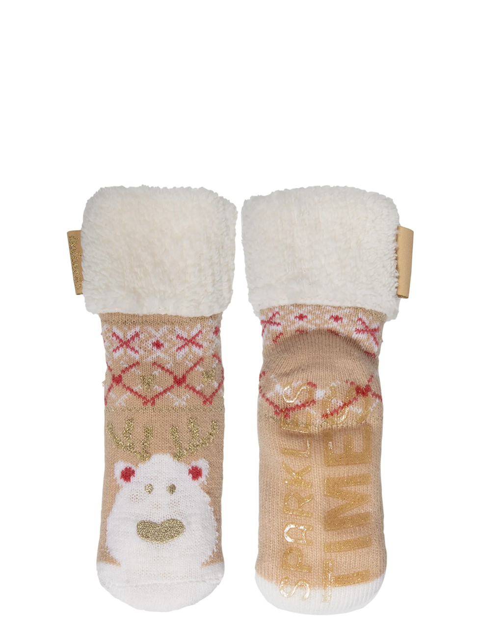 Isotoner Kids Beige Christmas Lined Socks
