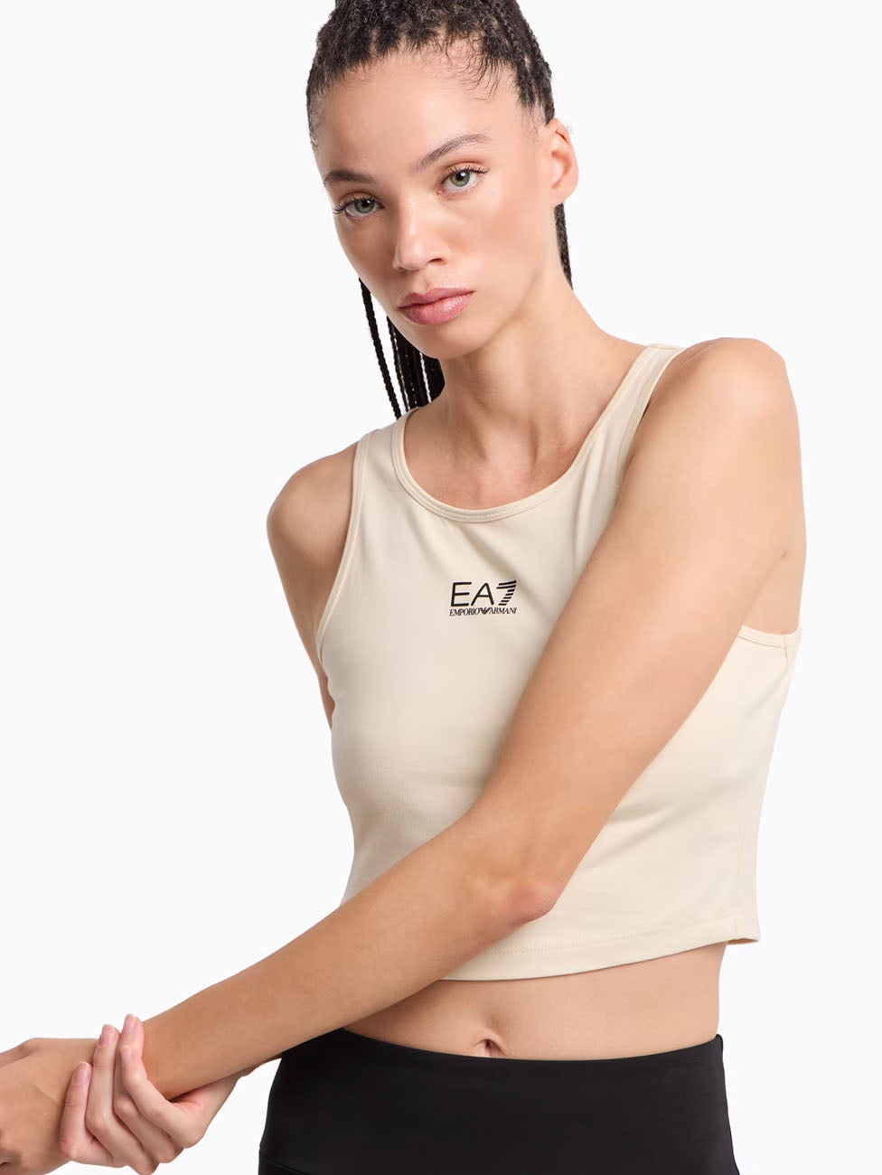 EA7 Logo Series Stretch-Cotton Top