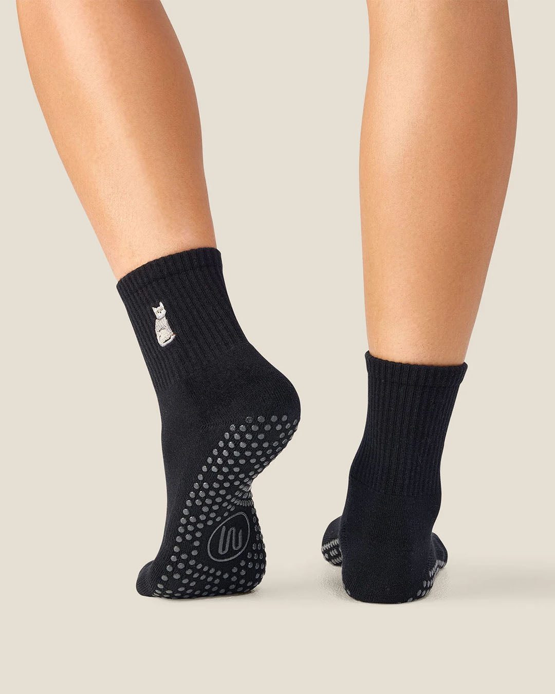 MoveActive Grey Cat Black Crew Grip Socks