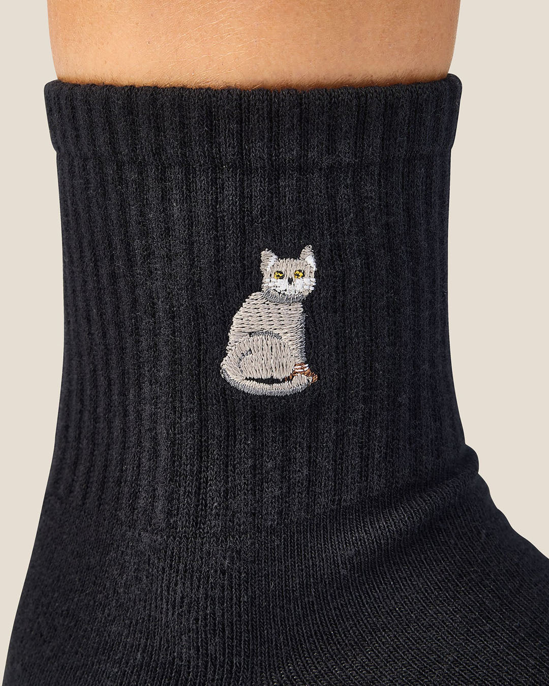MoveActive Grey Cat Black Crew Grip Socks
