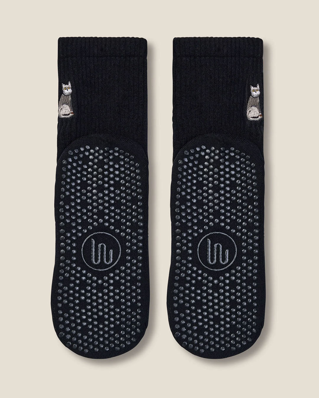 MoveActive Grey Cat Black Crew Grip Socks