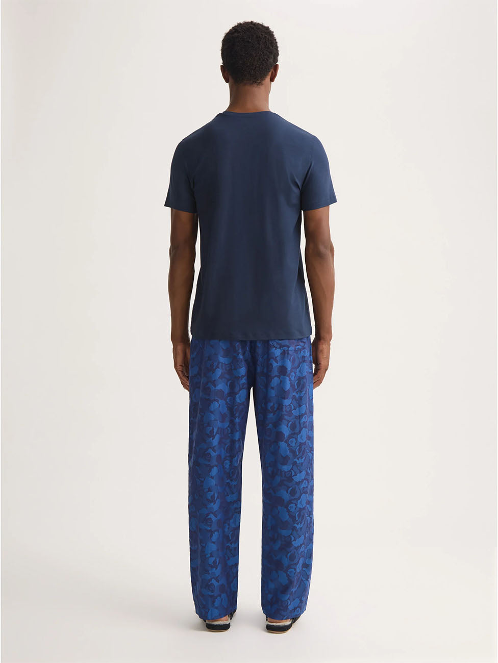 Derek Rose Navy Blue Camo Rose Weave Lounge Trousers