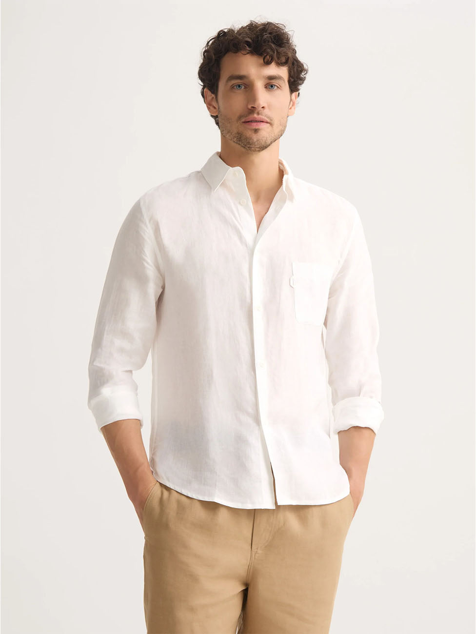 Derek Rose Monaco Linen White Men's Shirt