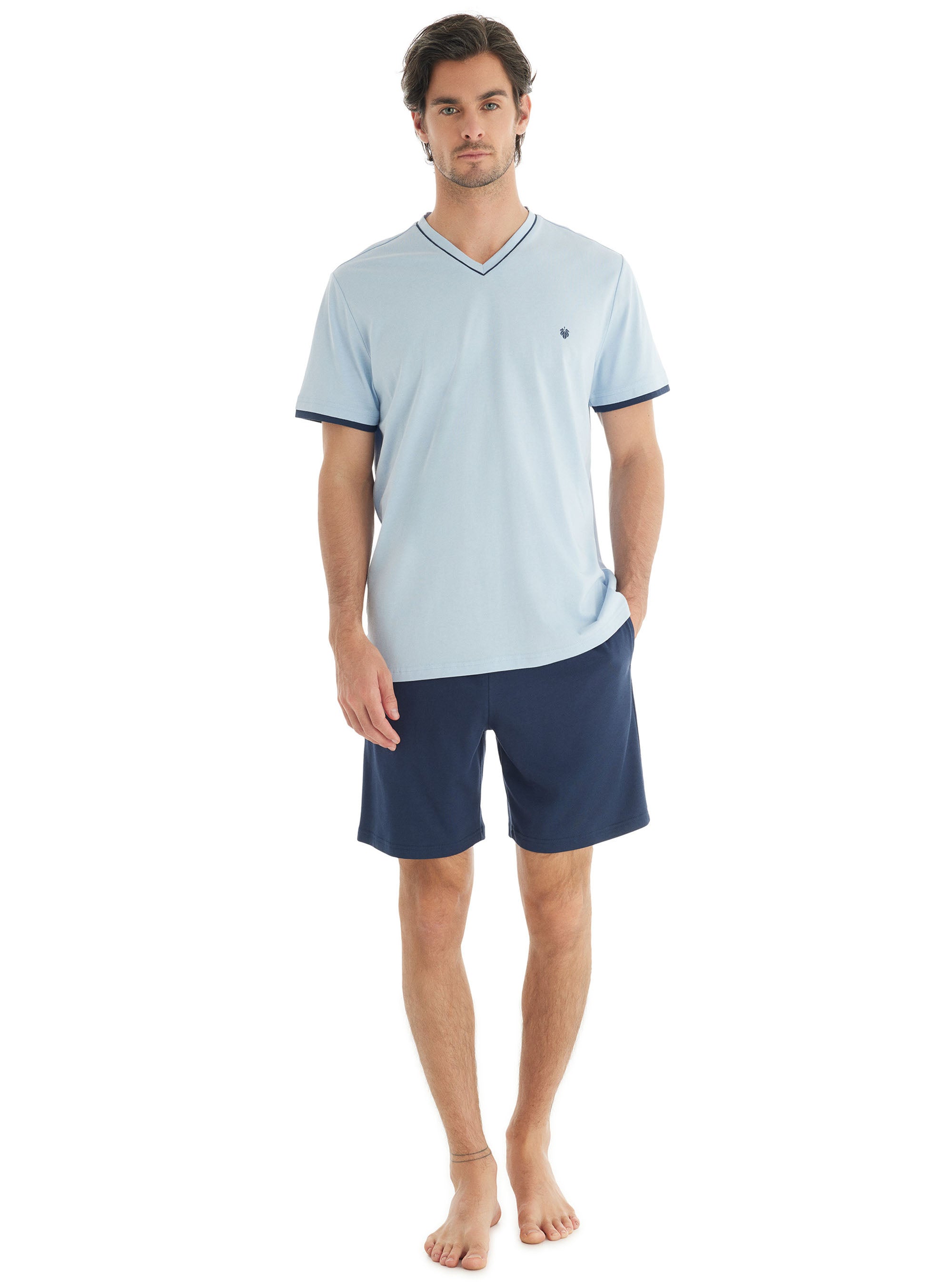 Blackspade Blue Men's Short V-neck Pyjama Set