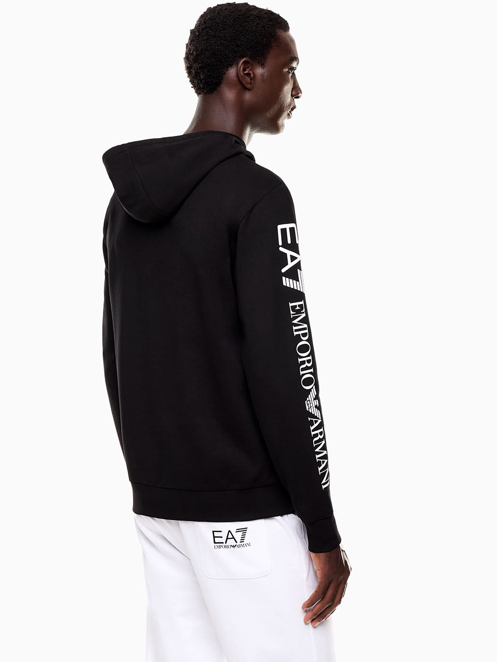 EA7 Logo Series Hooded Cotton Sweatshirt