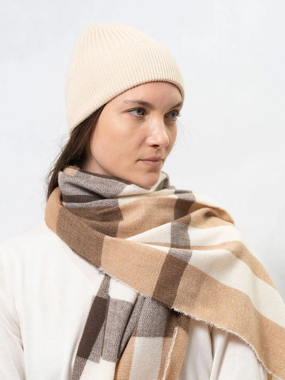Isotoner Women's Soft Touch Beige Tartan Scarf