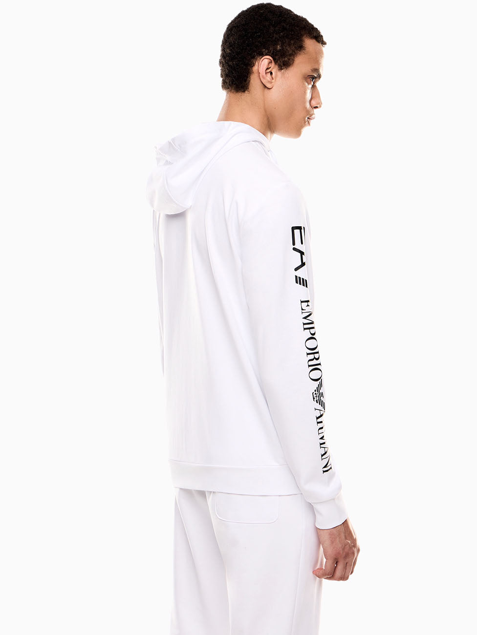 EA7 Logo Series Hooded Cotton Zip-up Sweatshirt