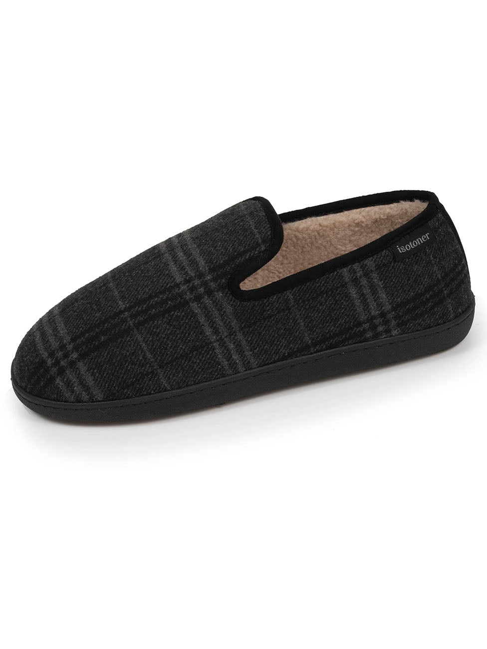 Isotoner Grey Tartan Men's Closed Slippers