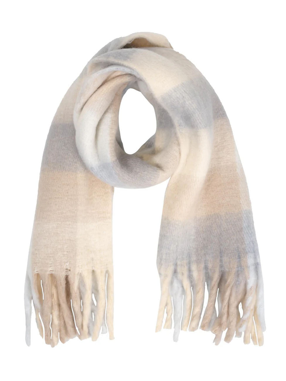 Isotoner Fringe Beige & Grey Women's Plaid Scarf