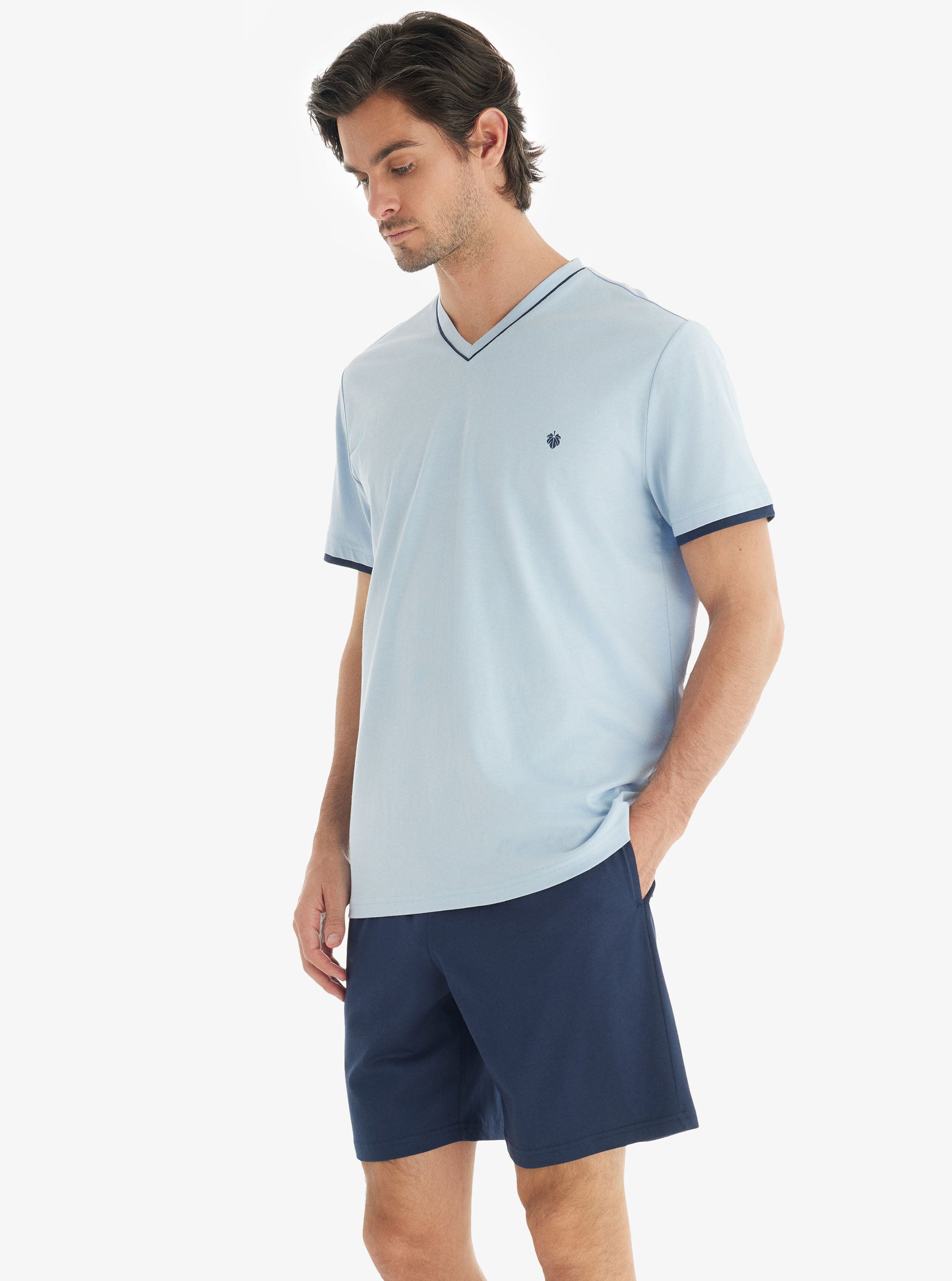 Blackspade Blue Men's Short V-neck Pyjama Set