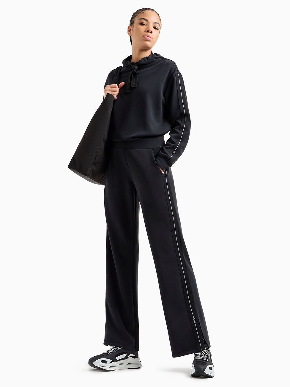 EA7 Logo Series Stretch Modal-Blend Wide Trousers