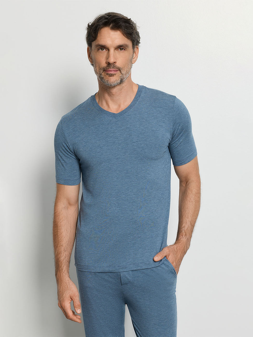 Hanro Retro Blue Melange Men's Short Pyjama