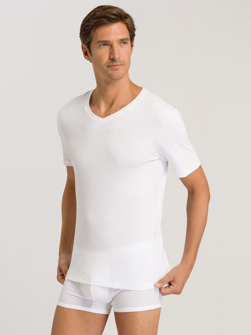 Hanro Sea Island Cotton Short Sleeve V-Neck Shirt