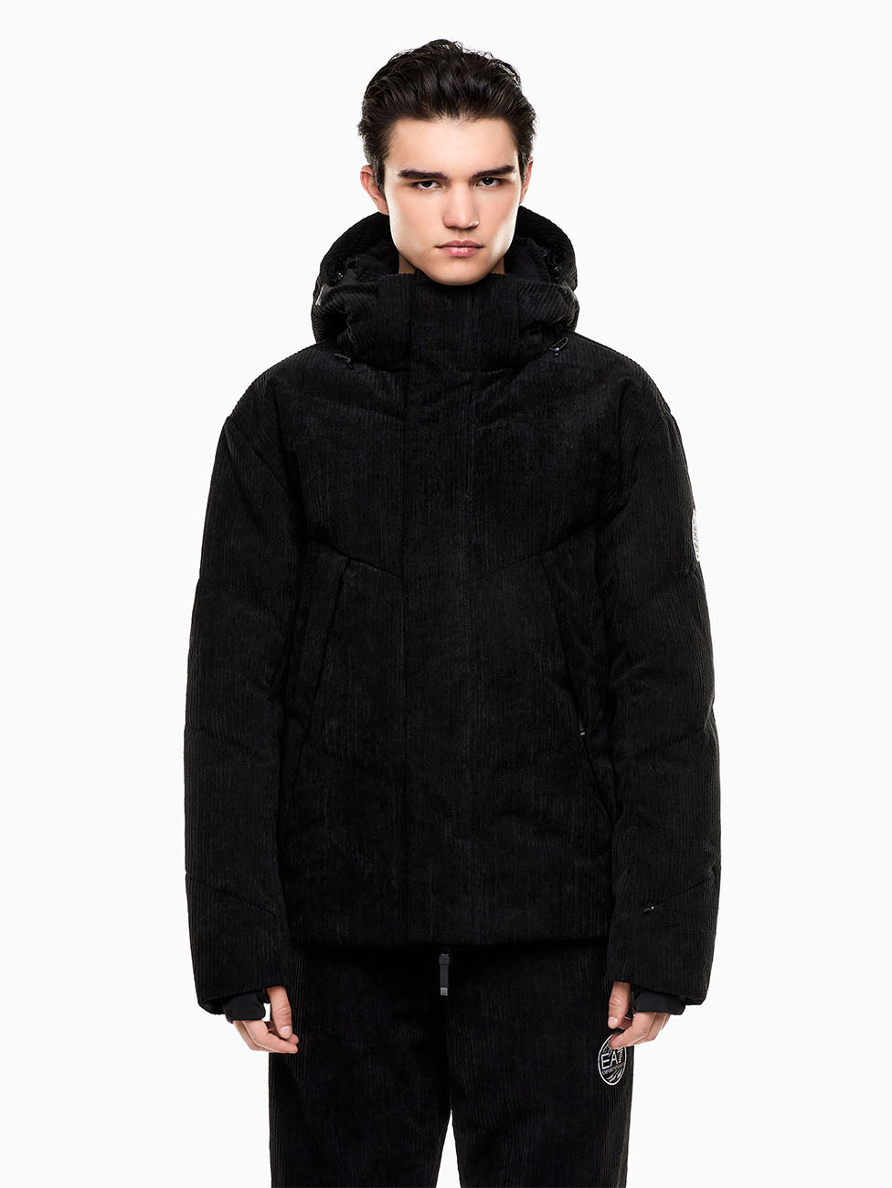 EA7 Corduroy Velour Technical Ski Down Jacket