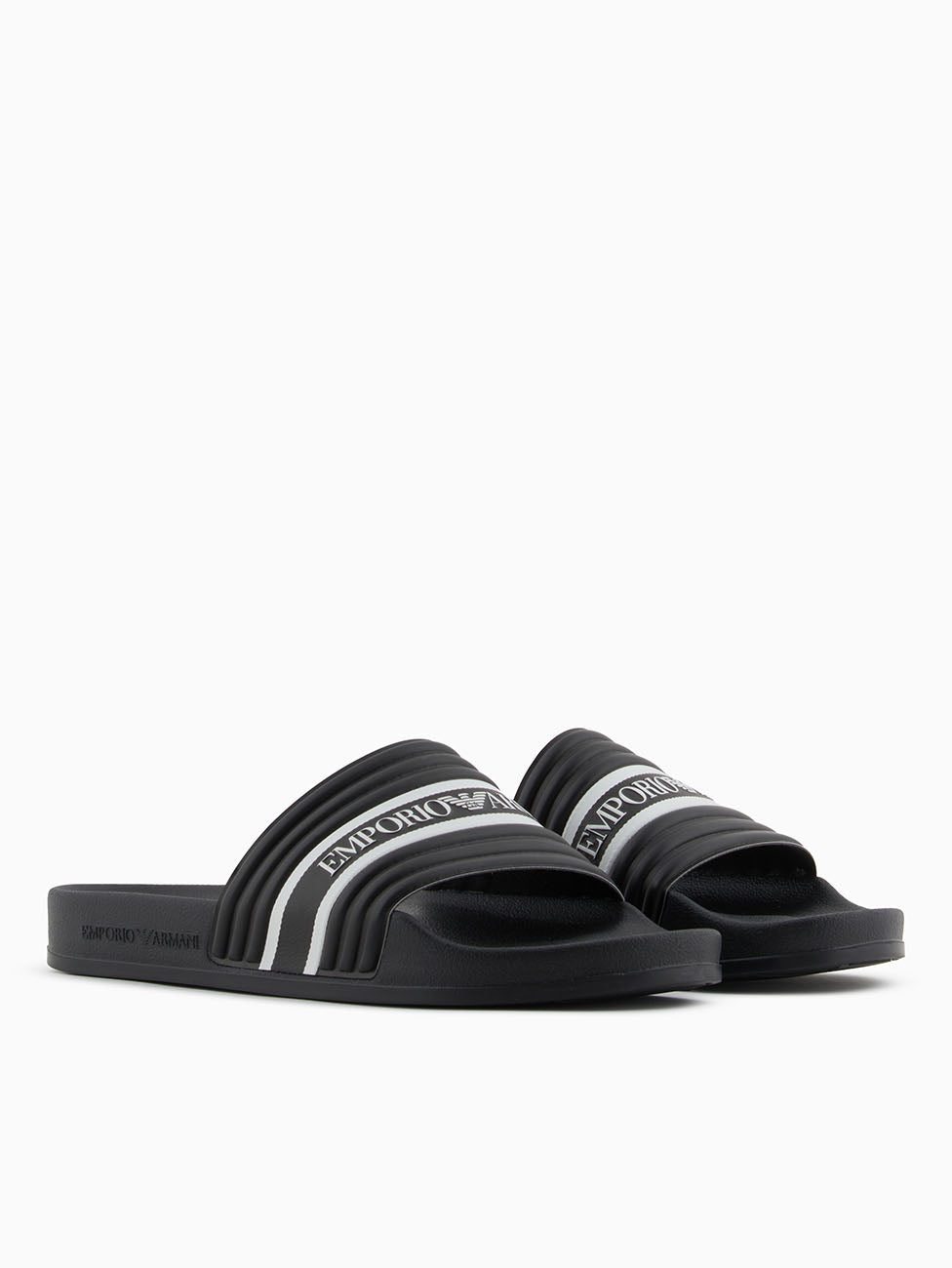 Emporio Armani Black & White Logo Tape Slippers
