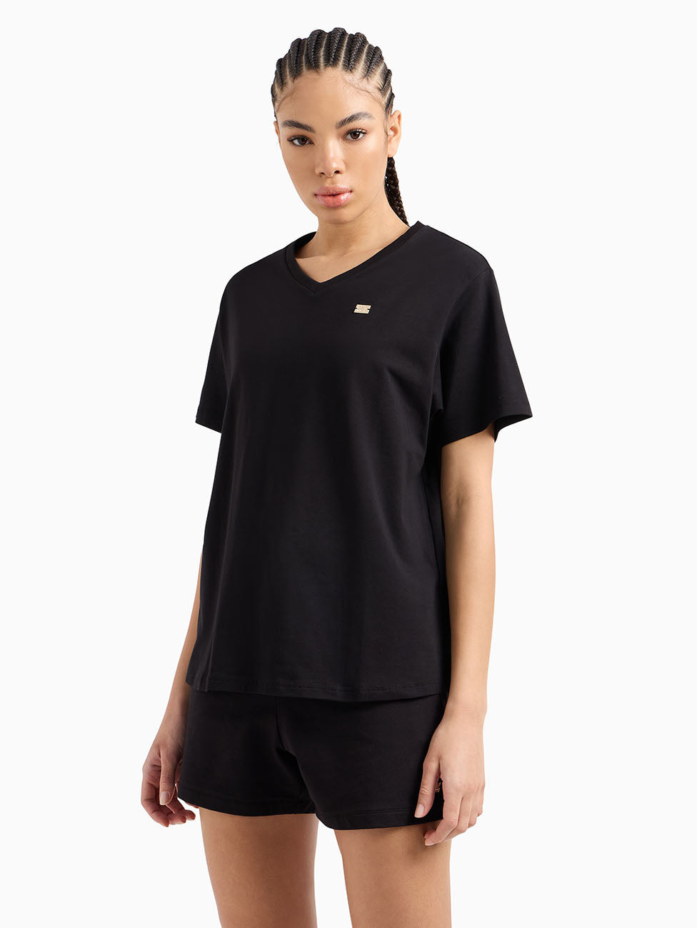 EA7 Core Lady Stretch Cotton Jersey V-Neck T-Shirt