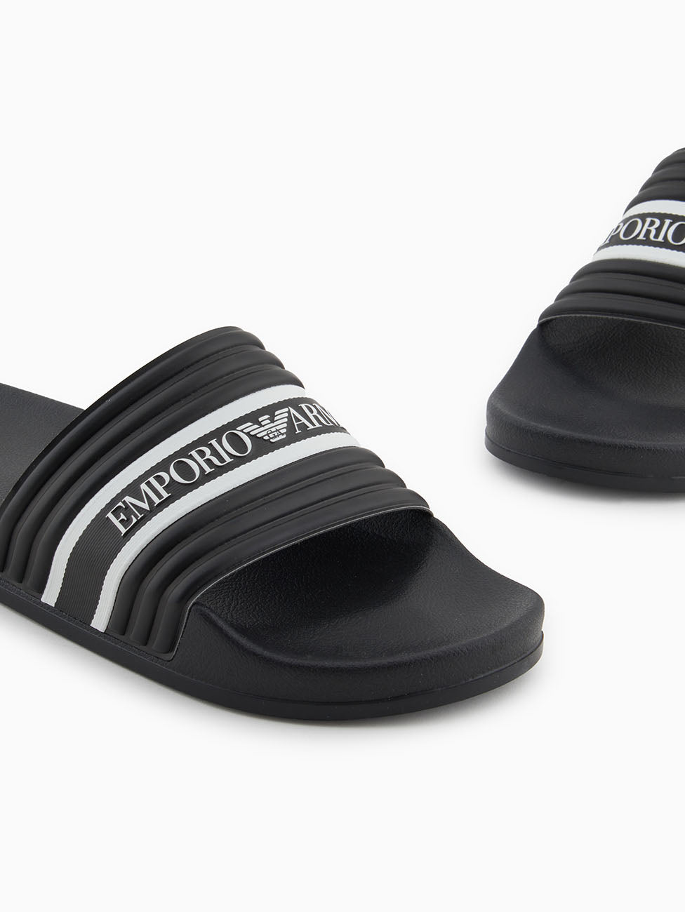 Emporio Armani Black & White Logo Tape Slippers