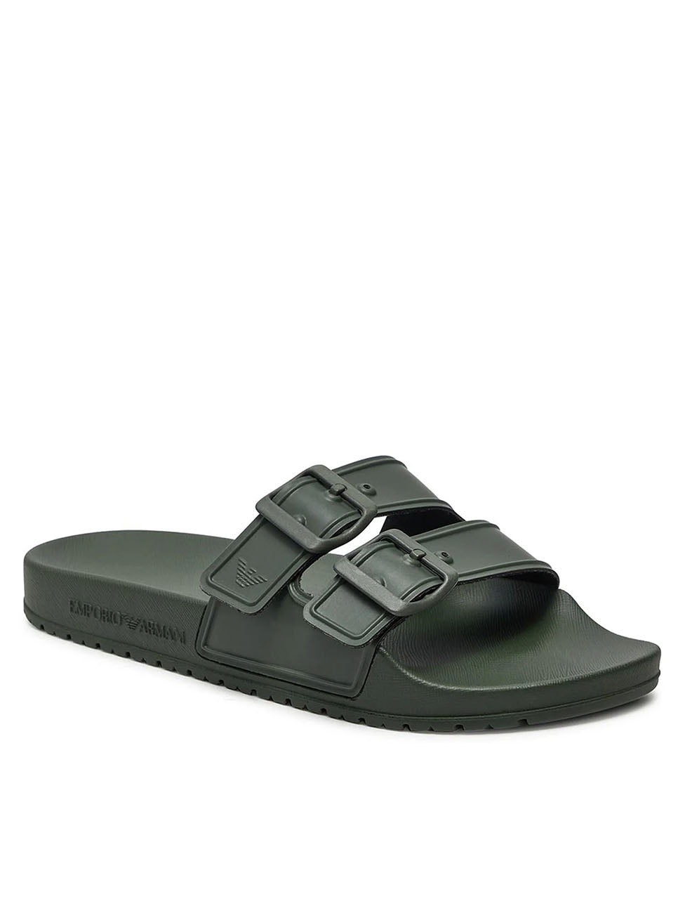 Emporio Armani Kaki Double Band Rubber Slippers