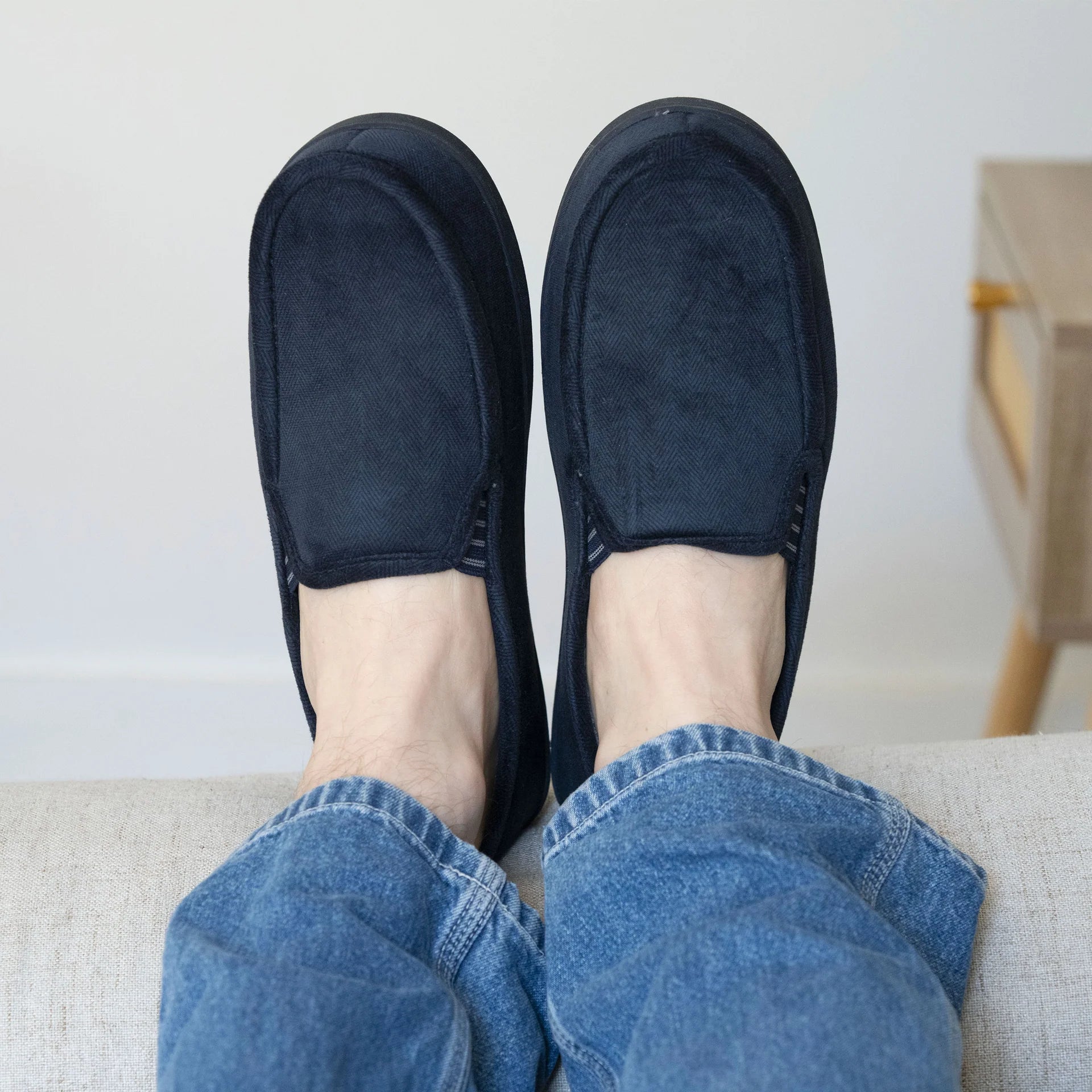 Isotoner Men's Navy Blue Moccasin Slippers
