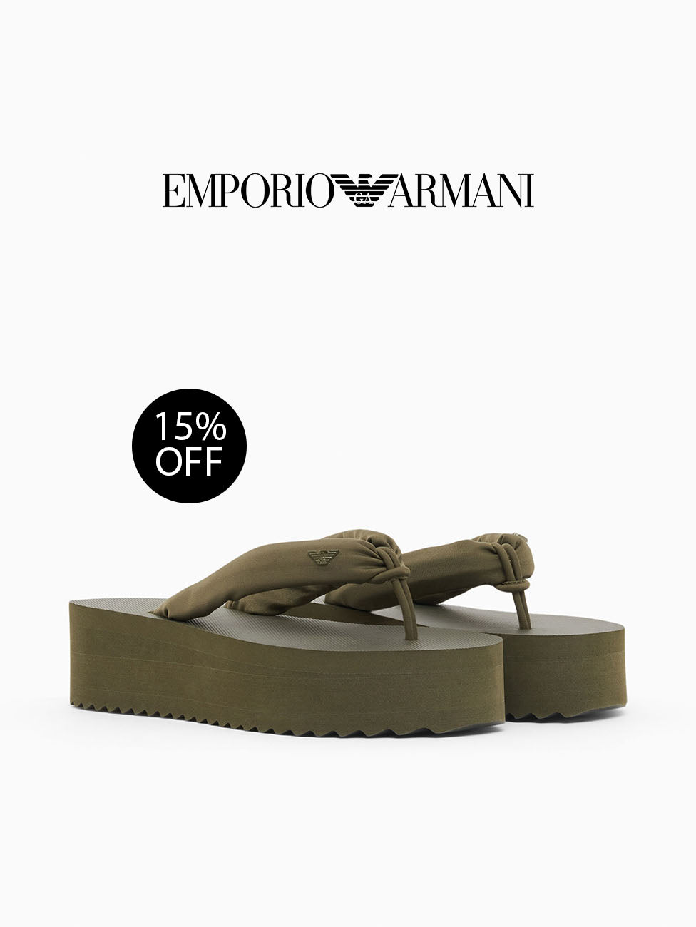 Emporio Armani Olive Green Rubber Wedge Flip Flops