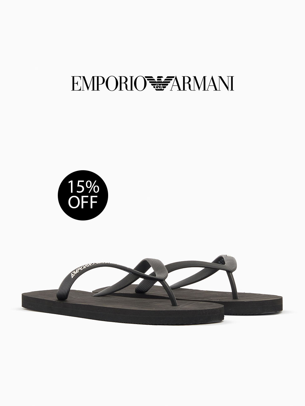 Emporio Armani Black & White Rubber Flip Flops