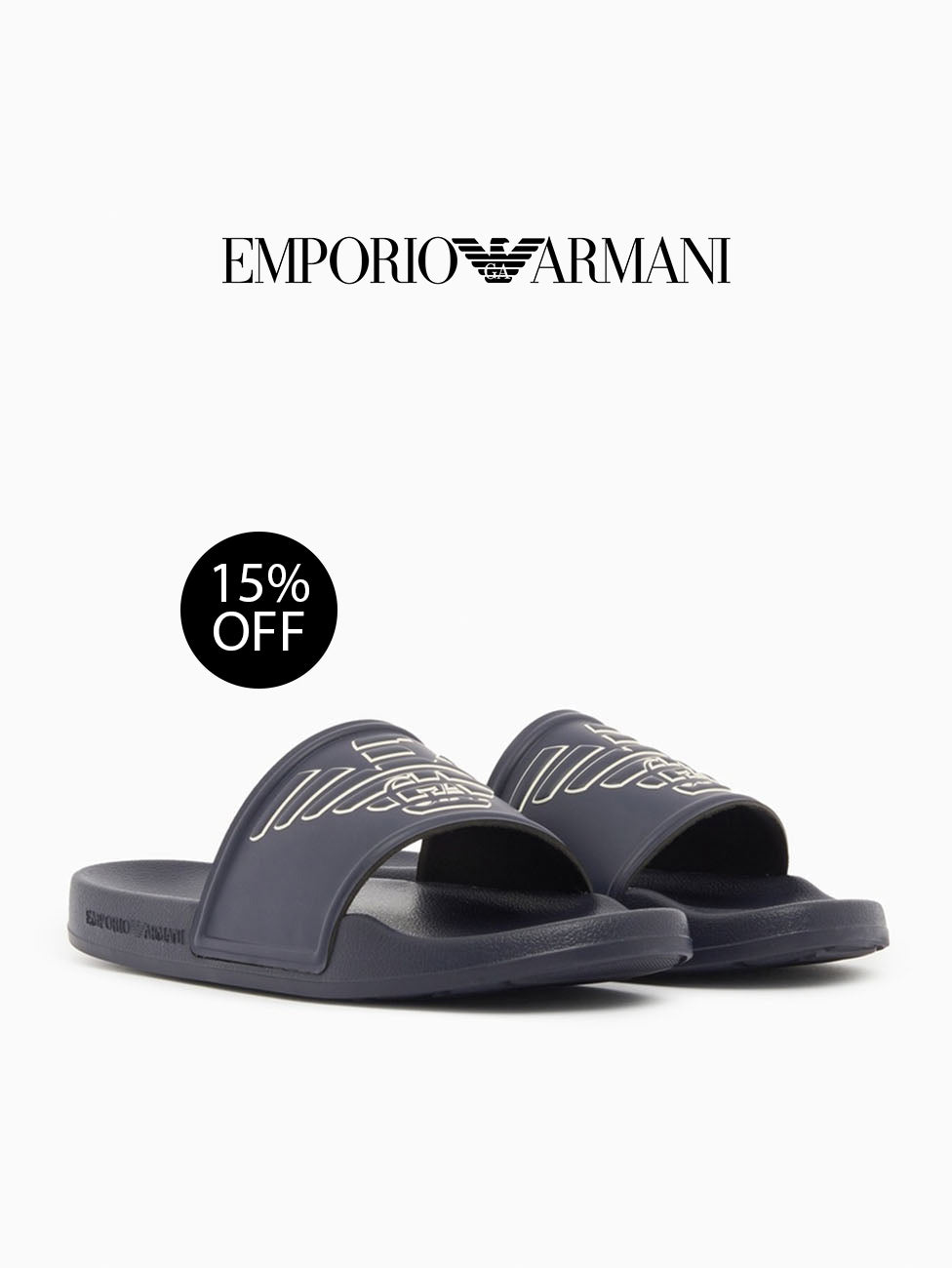 Emporio Armani Blue & White Oversized Eagle Slippers