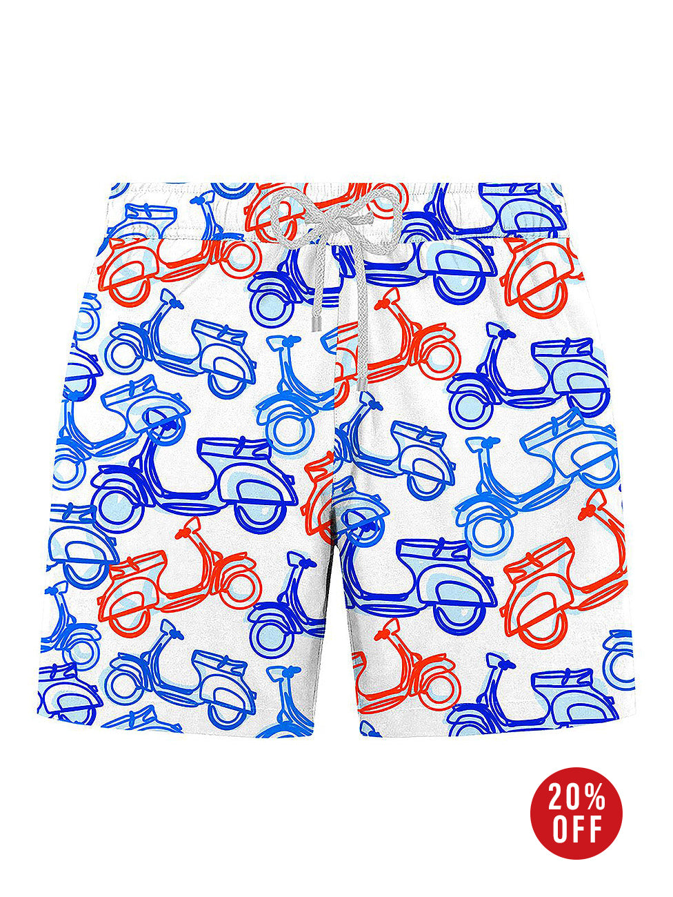 John Frank Scooter White Printed Swimshorts