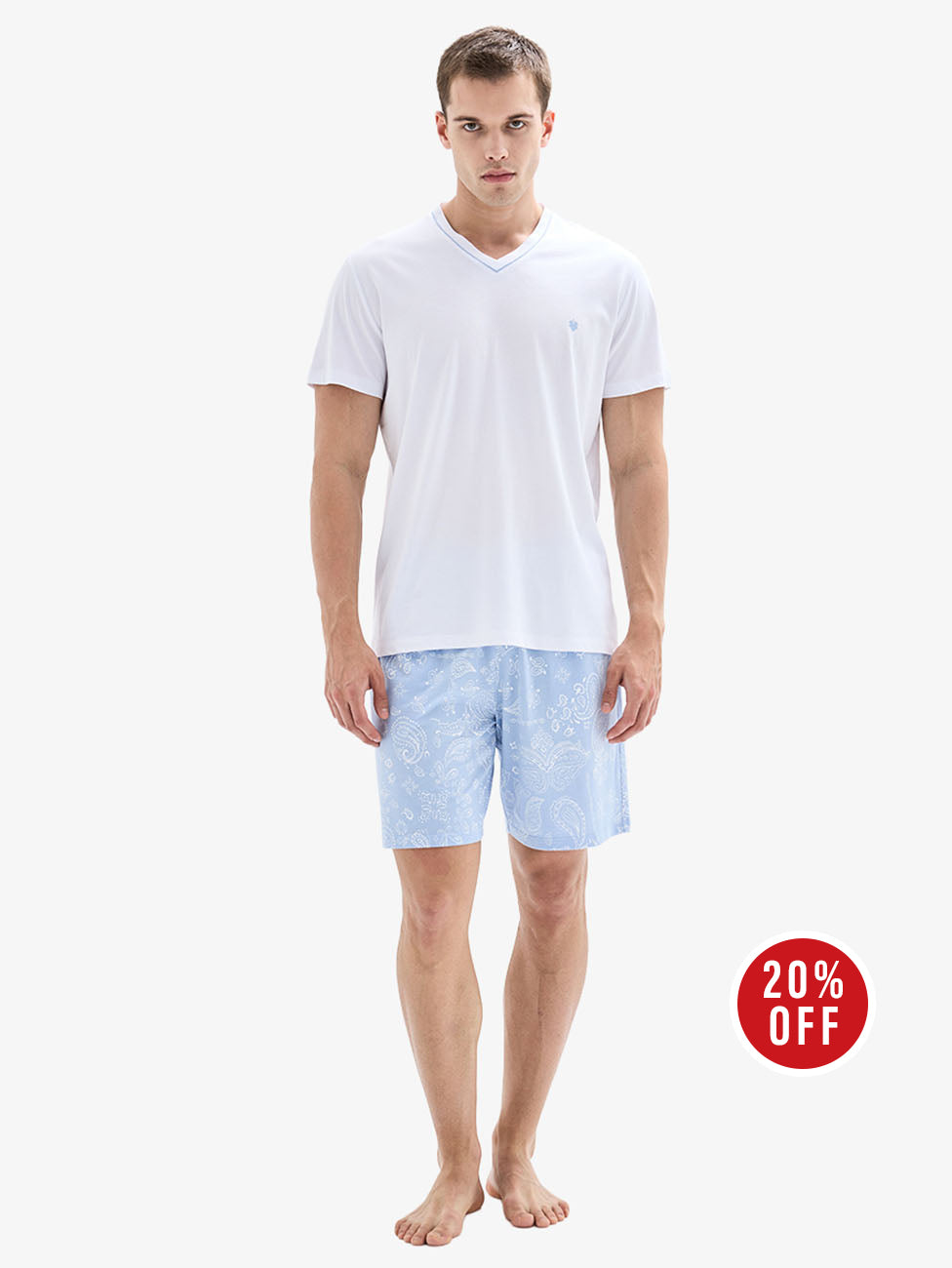 Blackspade Optic White & Blue Men's Short Pyjama