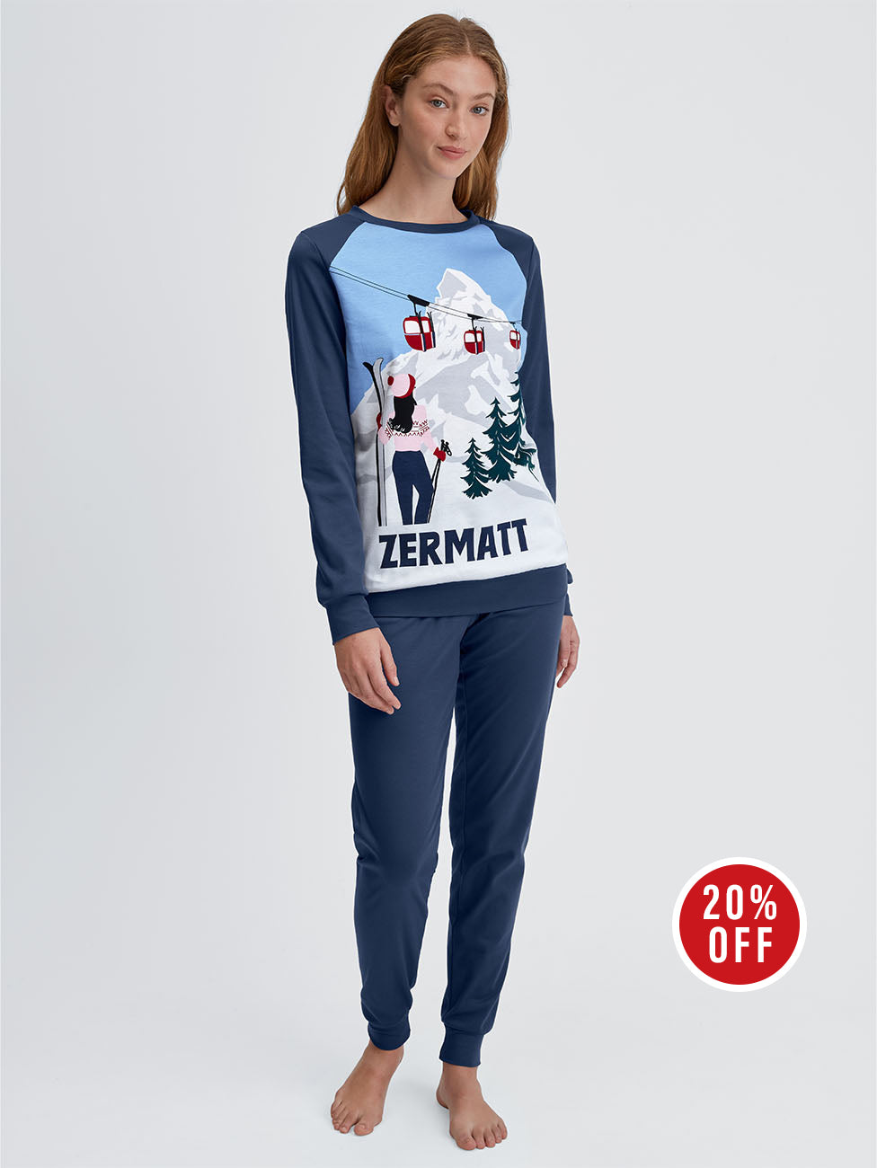 Calida Blue Ski Resort Women Cuffed Pyjama