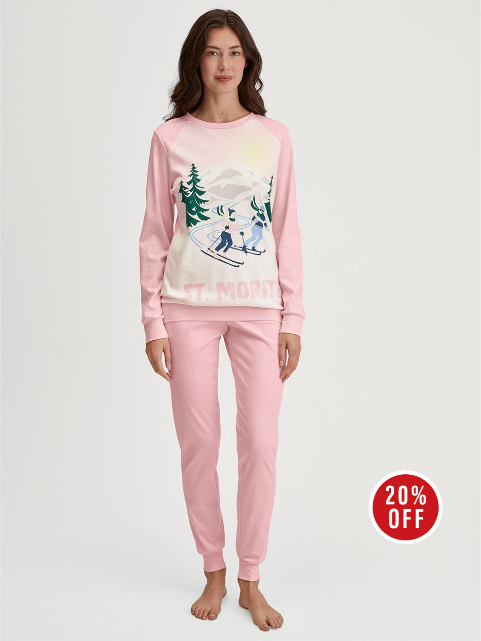 Calida Pink Ski Resort Women Cuffed Pyjama