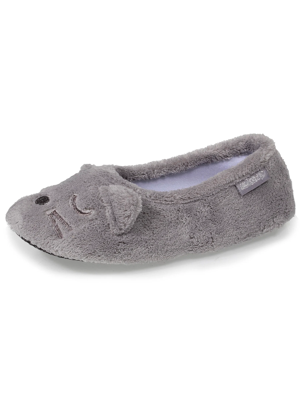 Isotoner Women's 3D Gray Cat Ballerina Slippers