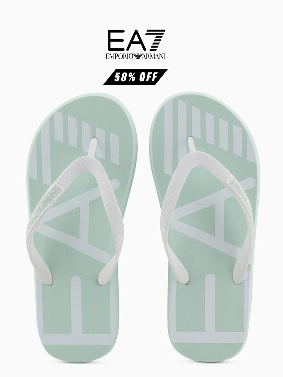 EA7 Jade & White Rubber Flip Flops