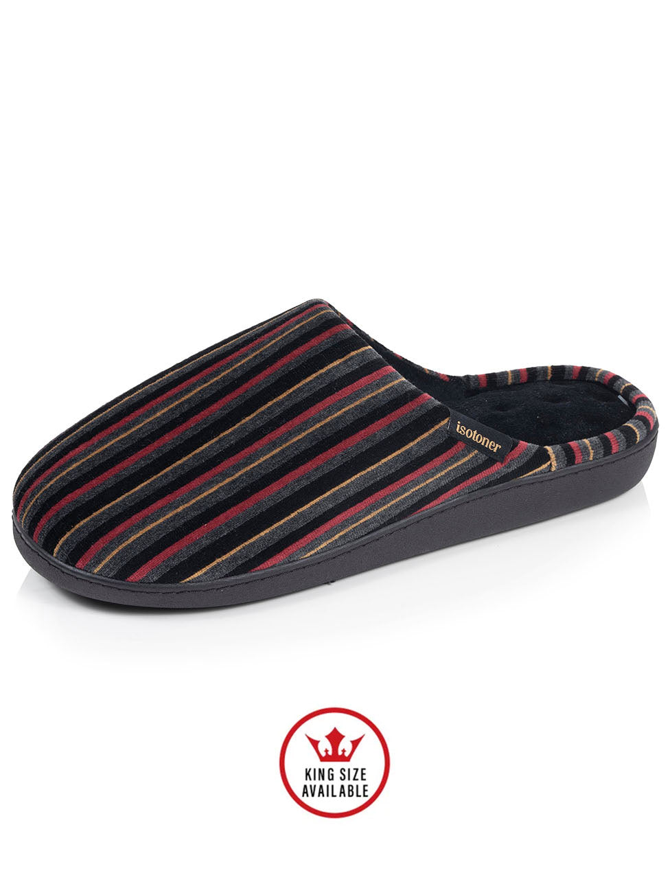 Isotoner Burgundy Stripes Men's Ergonomic Mule Slippers