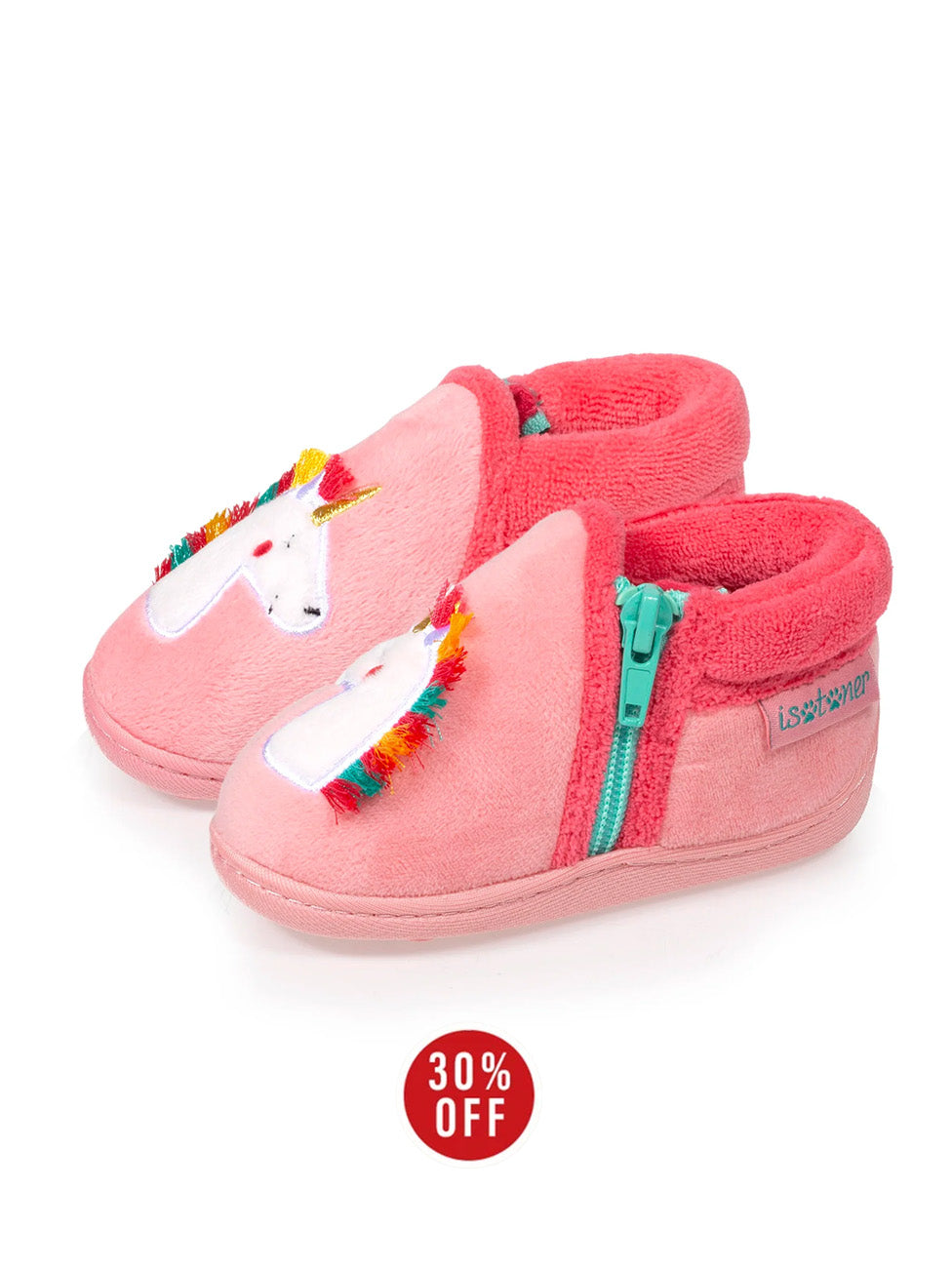 Isotoner Baby Unicorn Pink Zip Booties