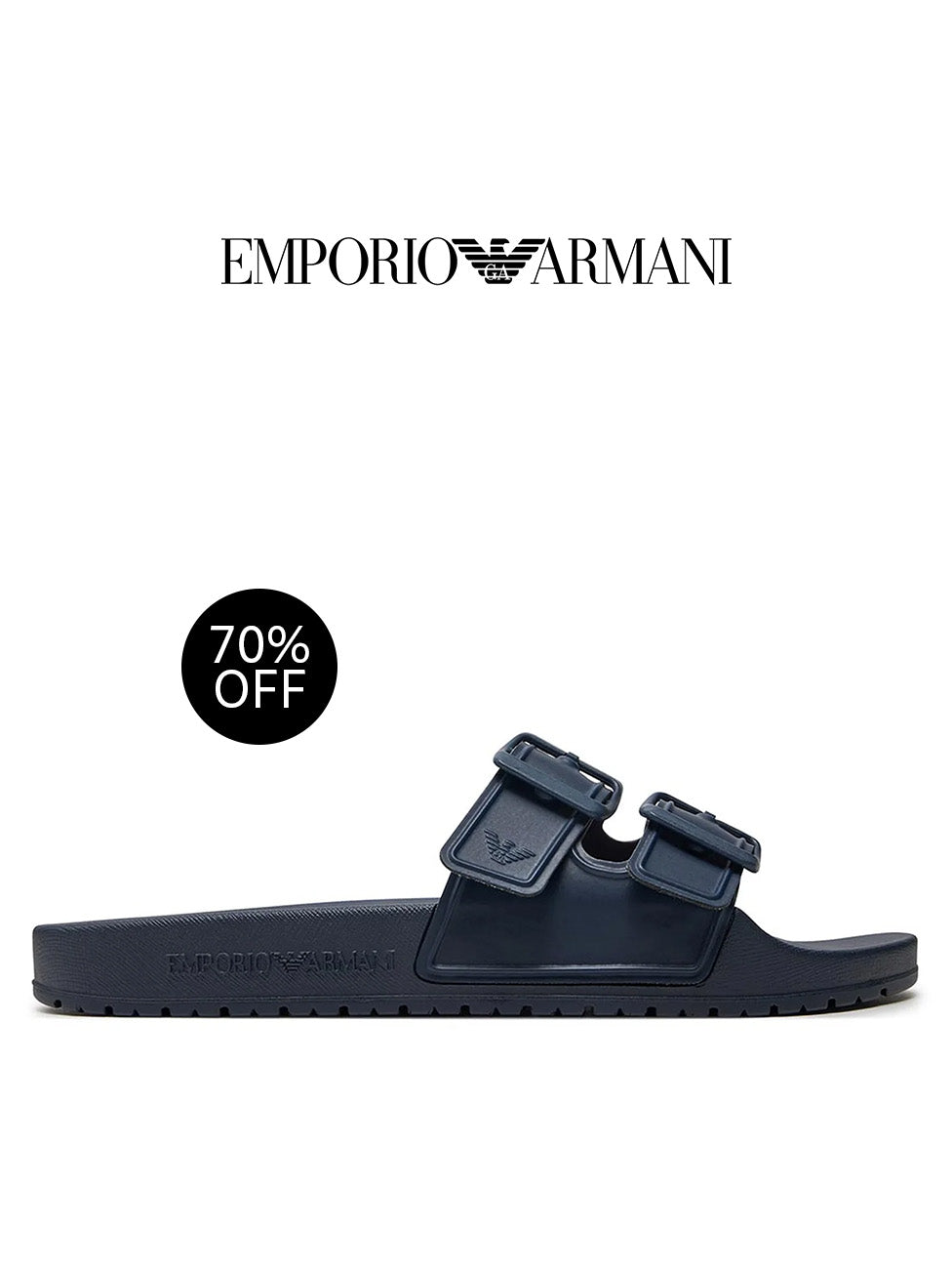 Emporio Armani Navy Double Band Rubber Slippers