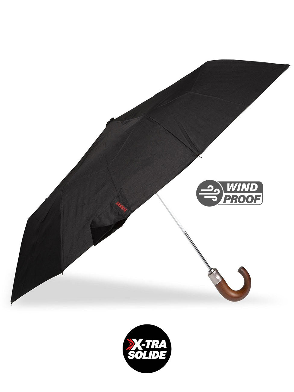 Isotoner Black DELUXE Wooden Crook X-TRA SOLIDE Umbrella