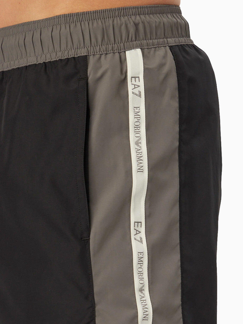 EA7 Water Sports Black Color Block Beach Shorts