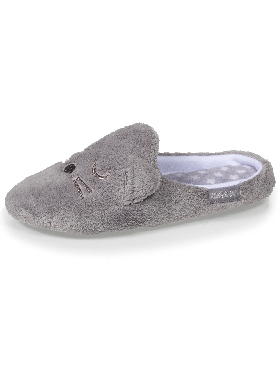 Isotoner Women's 3D Gray Cat Mule Slippers