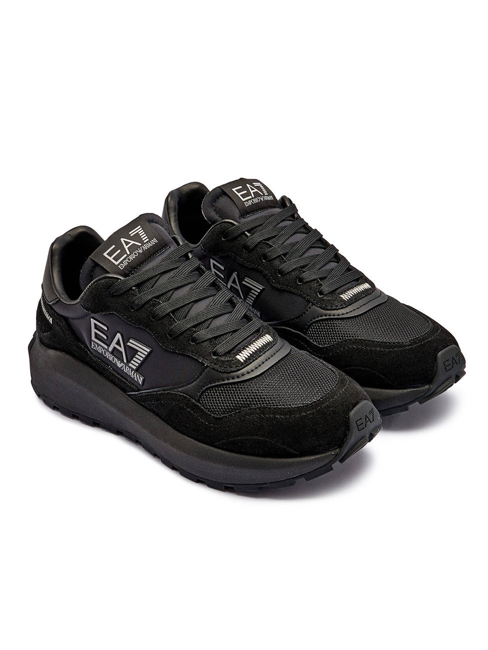EA7 Black & Silver Low-Top Sneakers