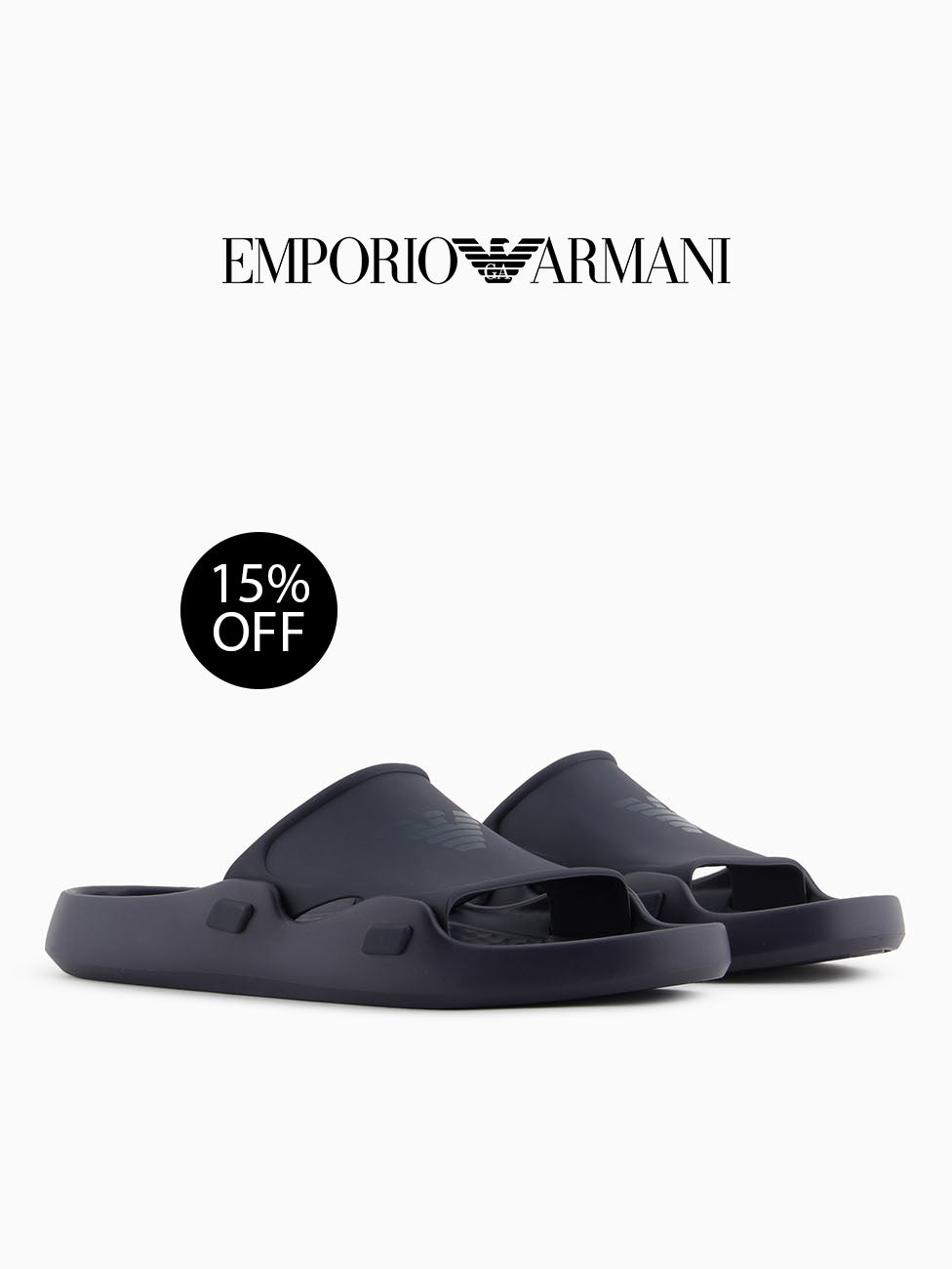 Emporio Armani Blue Logo Band Slippers