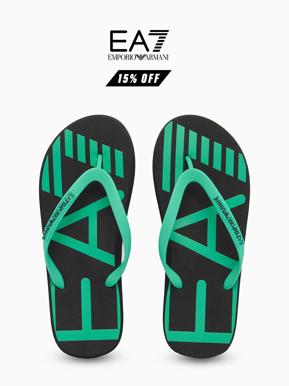 EA7 Holly Green Oversize Logo Flip Flops