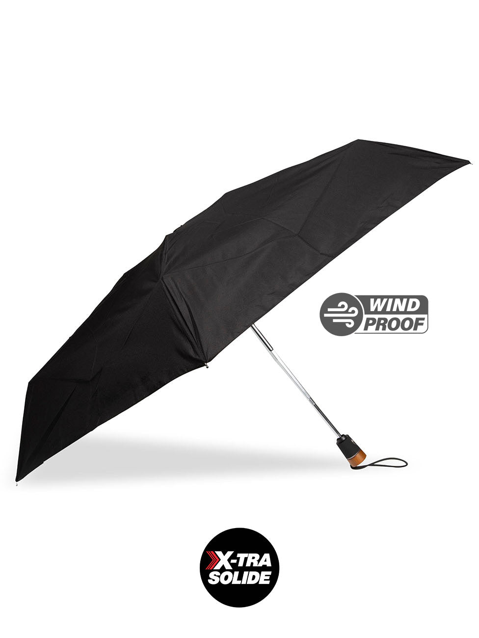 Isotoner Black DELUXE Wooden X-TRA SOLIDE Umbrella